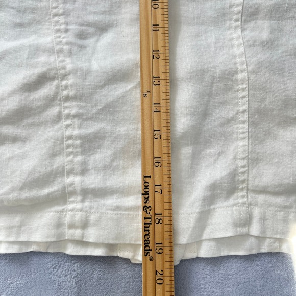 CAbi‎ White Linen Utility Jacket Medium Mandarin Collar Button Front Cropped - Picture 7 of 8
